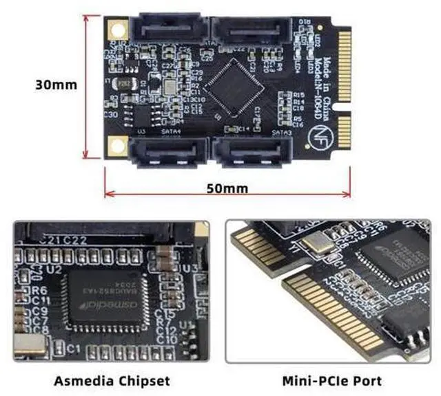 Alt view image 3 of 7 - Vszerda Mini PCI Express PCI-E to SATA 3.0 Extension Card, 4-Ports Adapter Converter 6Gbps Hard Drive for SSD