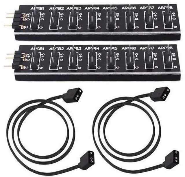 Main image of Vszerda 5V 3PIN ARGB Splitter Hub 1 to 8 Way RGB Fans Hub Controller with Extension Cord for Expansion Motherboard ARGB Interface Sync Fans Lights-2Pcs-35CM