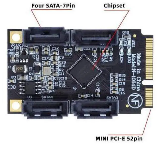 Alt view image 2 of 7 - Vszerda Mini PCI Express PCI-E to SATA 3.0 Extension Card, 4-Ports Adapter Converter 6Gbps Hard Drive for SSD