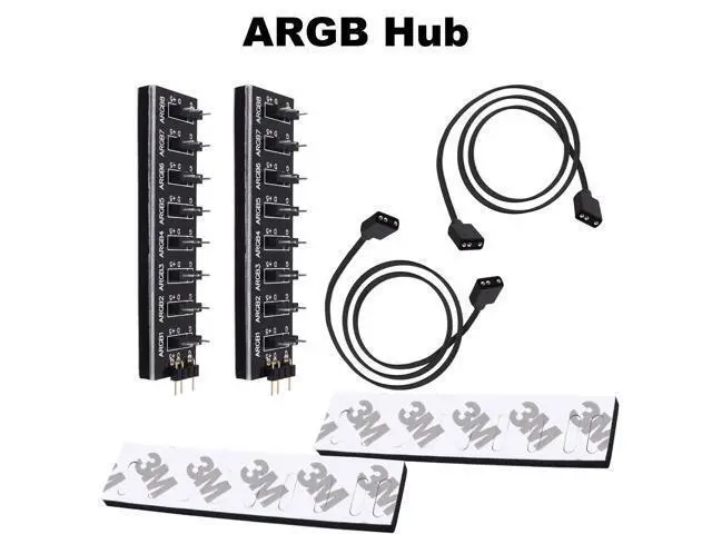 Alt view image 2 of 7 - Vszerda 5V 3PIN ARGB Splitter Hub 1 to 8 Way RGB Fans Hub Controller with Extension Cord for Expansion Motherboard ARGB Interface Sync Fans Lights-2Pcs-35CM