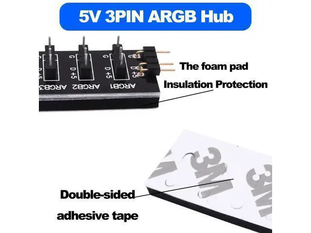 Alt view image 4 of 7 - Vszerda 5V 3PIN ARGB Splitter Hub 1 to 8 Way RGB Fans Hub Controller with Extension Cord for Expansion Motherboard ARGB Interface Sync Fans Lights-2Pcs-35CM