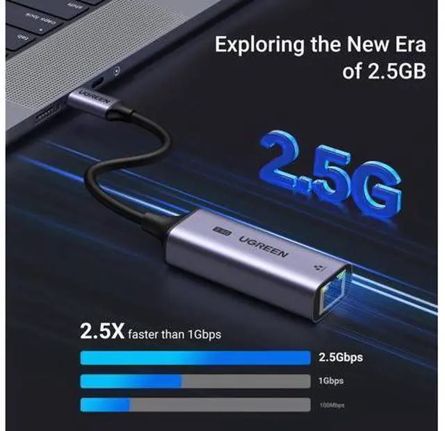Alt view image 2 of 7 - USB C to Ethernet Adapter 2.5G, Ethernet Adapter for Laptop, Aluminum, Type C (Thunderbolt 4/3 Compatible) to RJ45 Network Internet, Compatible for NAS, MacBook Air/Pro, XPS, iPhone 17 Pro/Max