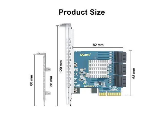 Alt view image 3 of 4 - Vszerda 6-Port PCIe SATA Expansion Card, 6Gbps SATA III Controller with 6 Cables & Low Profile Bracket, PCIe x4, Support 6 Devices for PC/Server/NAS
