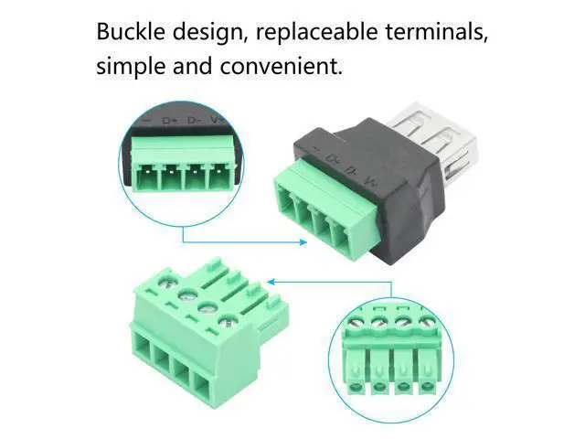 Alt view image 2 of 7 - Vszerda 2Pcs USB 2.0 A Female to 4 Pin Screw Terminal Adapter, USB A Quick Connect Solderless Connector Converter, for USB Device Charging and Data Transfer
