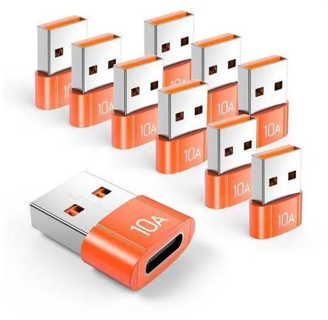 Main image of Vszerda 10Pack 200W USB C to USB Adapter, with Fast Charging & 480MB Data Transfer, USB C Converter for Apple Watch Ultra iWatch Series 8 7,iPhone 16 15 Plus Pro Max,Orange