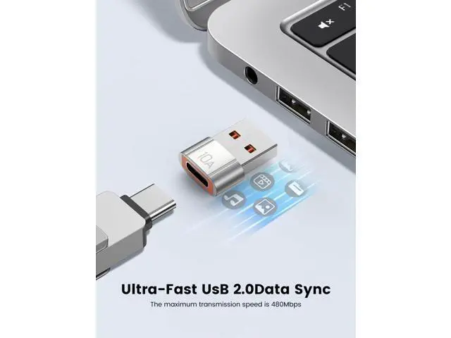Alt view image 3 of 6 - Vszerda 10Pack 200W USB C to USB Adapter, with Fast Charging & 480MB Data Transfer, USB C Converter for Apple Watch Ultra iWatch Series 8 7,iPhone 16 15 Plus Pro Max,Silver