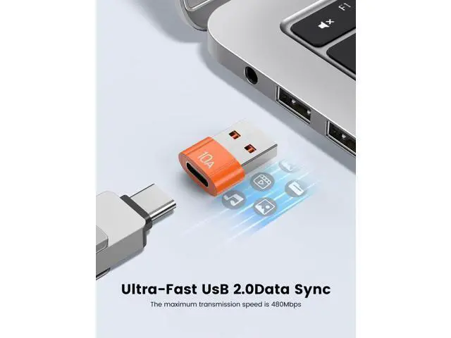 Alt view image 3 of 6 - Vszerda 10Pack 200W USB C to USB Adapter, with Fast Charging & 480MB Data Transfer, USB C Converter for Apple Watch Ultra iWatch Series 8 7,iPhone 16 15 Plus Pro Max,Orange