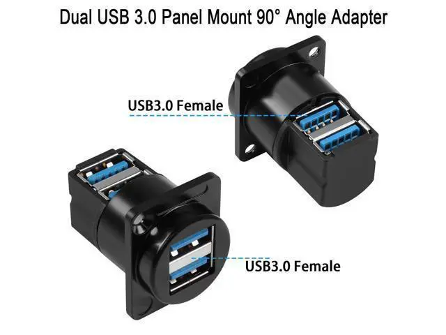 Alt view image 2 of 7 - Vszerda Dual USB 3.0 Panel Mount 90 Angle Adapter, 2 Female to 2 Female Right Angle Connector, Dual USB3.0 Data Transfer and Charging, Extended Extension