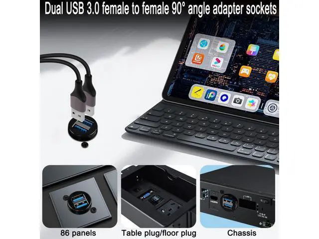 Alt view image 5 of 7 - Vszerda Dual USB 3.0 Panel Mount 90 Angle Adapter, 2 Female to 2 Female Right Angle Connector, Dual USB3.0 Data Transfer and Charging, Extended Extension