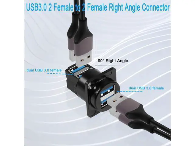 Alt view image 3 of 7 - Vszerda Dual USB 3.0 Panel Mount 90 Angle Adapter, 2 Female to 2 Female Right Angle Connector, Dual USB3.0 Data Transfer and Charging, Extended Extension
