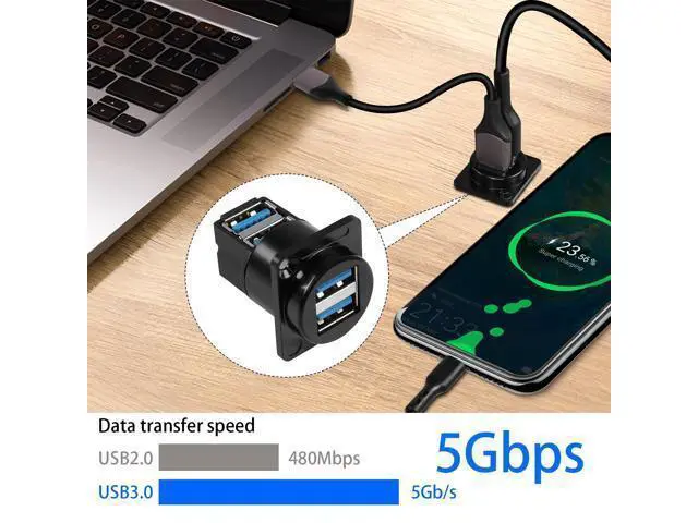 Alt view image 4 of 7 - Vszerda Dual USB 3.0 Panel Mount 90 Angle Adapter, 2 Female to 2 Female Right Angle Connector, Dual USB3.0 Data Transfer and Charging, Extended Extension
