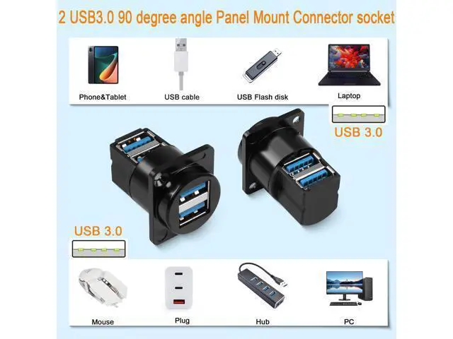 Alt view image 7 of 7 - Vszerda Dual USB 3.0 Panel Mount 90 Angle Adapter, 2 Female to 2 Female Right Angle Connector, Dual USB3.0 Data Transfer and Charging, Extended Extension