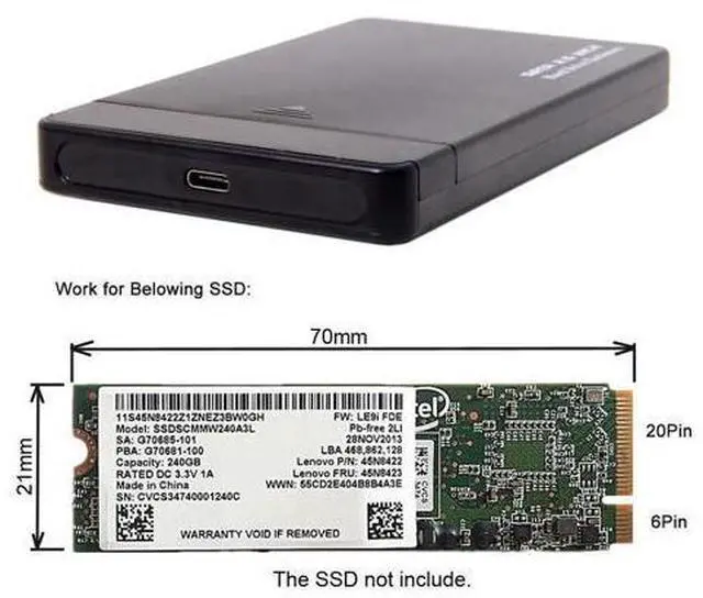 Alt view image 6 of 7 - Vszerda USB-C Type-C to SATA Adapter 20+6Pin Thinkpad X1 Carbon SSD Converter Hard Disk Case Enclosure