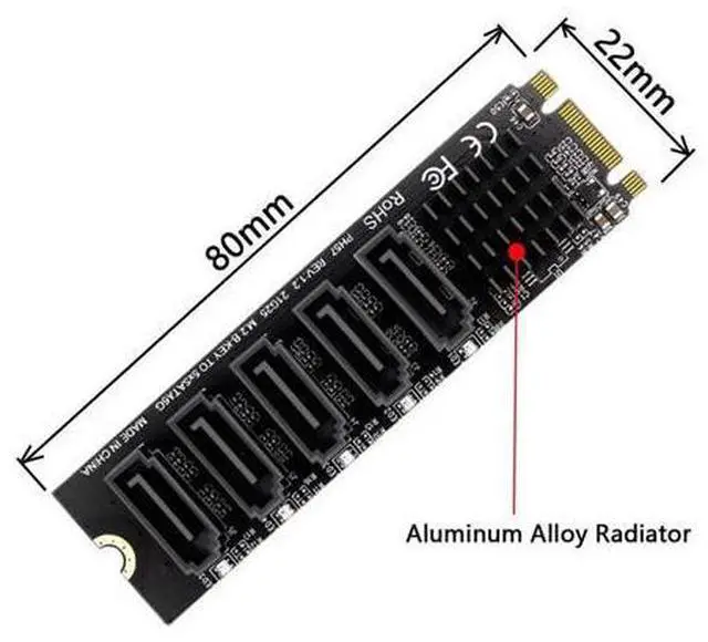 Alt view image 3 of 7 - Vszerda NGFF Key B+M to SATA 3.0 6Gbps 5 Ports Adapter Converter Port Select JMB575