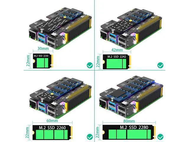 Alt view image 5 of 7 - Vszerda M.2 NVMe to PCIe 3 in 1 Combo Adapter Card with Cooler Fan and Automatic Discoloration LED for Raspberry Pi 5 (Support 2230,2242,2280 SSD)