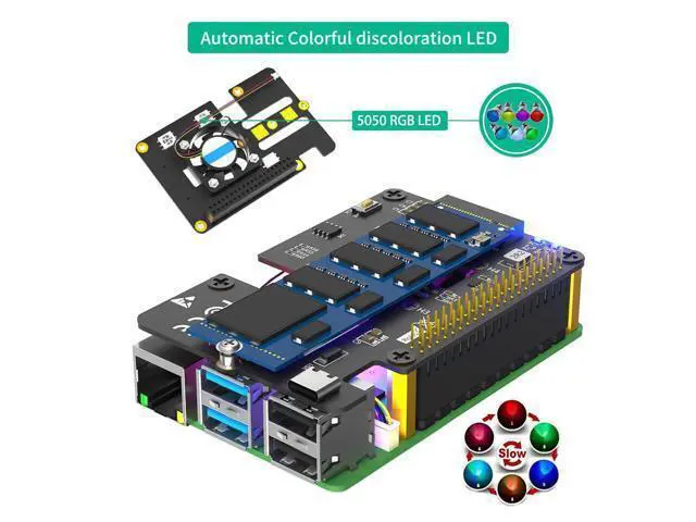 Alt view image 6 of 7 - Vszerda M.2 NVMe to PCIe 3 in 1 Combo Adapter Card with Cooler Fan and Automatic Discoloration LED for Raspberry Pi 5 (Support 2230,2242,2280 SSD)
