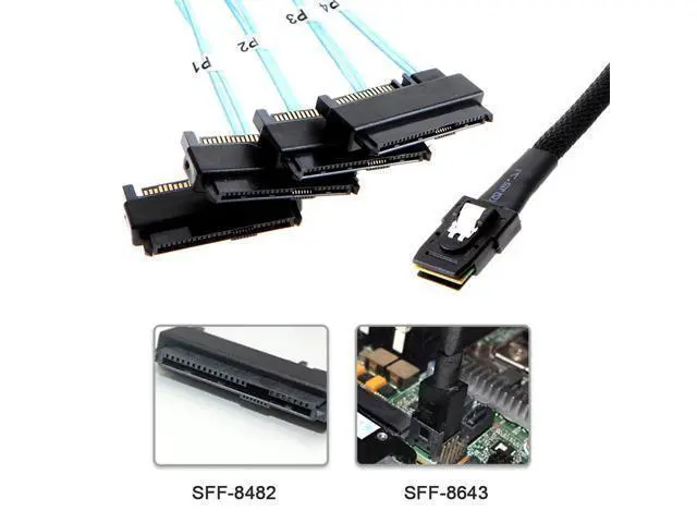 Alt view image 4 of 7 - Vszerda Internal Mini SAS 4X SFF-8087 36Pin Host to SAS Hard Disk SFF-8482 29Pin Target Fanout Cable with IDE Power 100cm