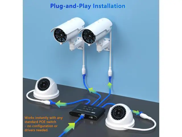 Alt view image 3 of 7 - Vszerda PoE Splitter 1 in 4 Out, Gigabit 4 Port PoE Switch, IEEE 802.3at/af Compliant, 30W per Port Power Over Ethernet Hub for IP Cameras/APVoIP Phones (328 Ft), PoE+ Splitter for Cat5e/6/7/8 Cable