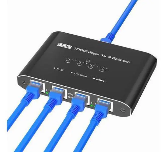 Main image of Vszerda PoE Splitter 1 in 4 Out, Gigabit 4 Port PoE Switch, IEEE 802.3at/af Compliant, 30W per Port Power Over Ethernet Hub for IP Cameras/APVoIP Phones (328 Ft), PoE+ Splitter for Cat5e/6/7/8 Cable