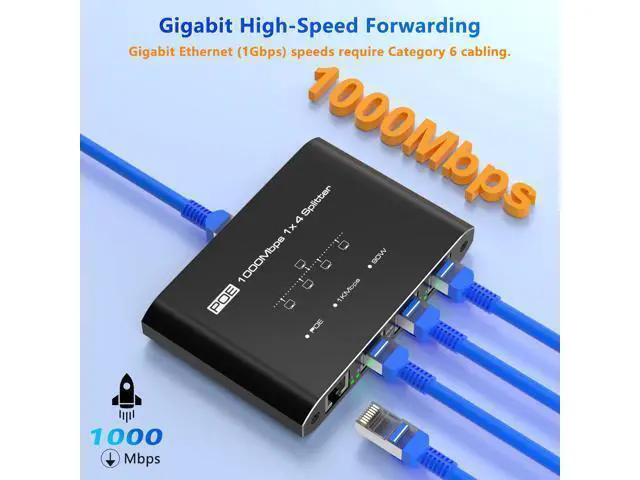 Alt view image 6 of 7 - Vszerda PoE Splitter 1 in 4 Out, Gigabit 4 Port PoE Switch, IEEE 802.3at/af Compliant, 30W per Port Power Over Ethernet Hub for IP Cameras/APVoIP Phones (328 Ft), PoE+ Splitter for Cat5e/6/7/8 Cable