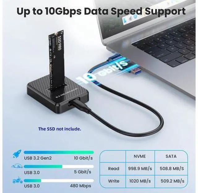 Alt view image 5 of 7 - Vszerda USB 3.0 USB-C Type-C to NVME M-Key M.2 SATA SSD Docking Vertical External PCBA Case Enclosure RTL9210B Chipset