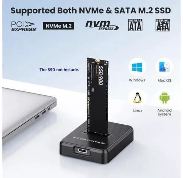 Alt view image 6 of 7 - Vszerda USB 3.0 USB-C Type-C to NVME M-Key M.2 SATA SSD Docking Vertical External PCBA Case Enclosure RTL9210B Chipset