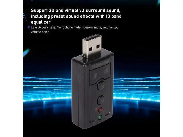 Alt view image 2 of 7 - Vszerda 7.1 Channel USB External Sound Audio Adapter Laptop PC Sound Built in Amplifier and Volume Controls with 3.5MM Ports and Microphone for Wins/for Android