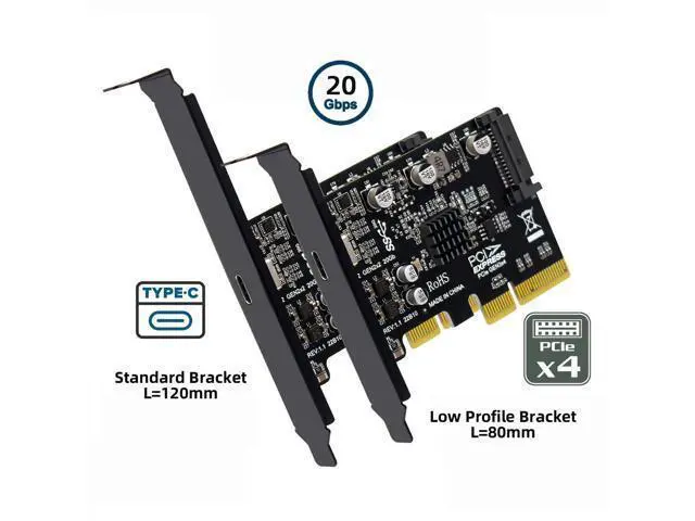 Alt view image 6 of 7 - Vszerda 20Gbps USB 3.2 Gen2 Type-C USB-C Female to PCI-E 4X Express Card Adapter ASM3242 Chipset for Desktop Motherboard