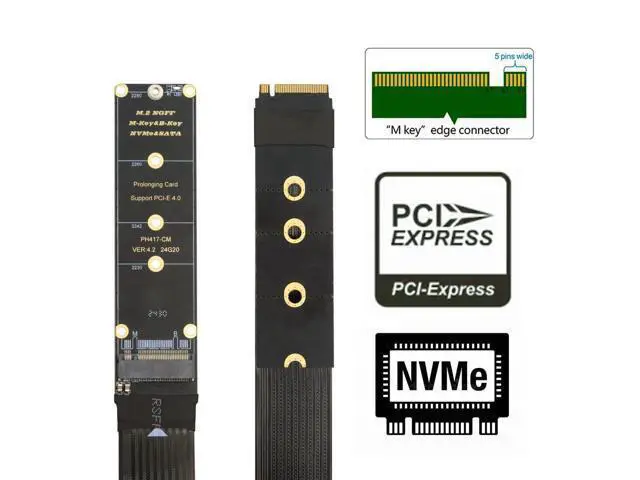 Alt view image 2 of 7 - Vszerda M-Key NVME Male to Female Extension PCI Express Cable 30cm PCI-E 4.0 for Mainboard SSD 2230/2242/2260/2280
