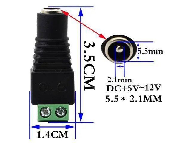 Alt view image 2 of 7 - Vszerda DC 5.5 X 2.1mm Adapter - 2.1mm to 5.5mm Female Barrel Power Jack to 2 Pin/Way Female Bolt Screw Type Terminals Connector for CCTV Security Camera, LED Strip Light (20 Pack)