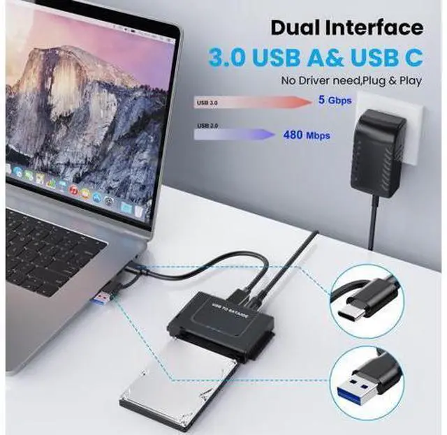 Alt view image 3 of 7 - Vszerda USB to SATA Adapter, Hard Drive Reader IDE to USB Adapter Data Converter for 2.5 3.5 HDD SSD with 12/2A Power Adapter