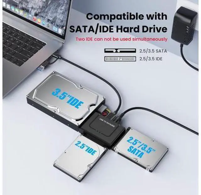 Alt view image 2 of 7 - Vszerda USB to SATA Adapter, Hard Drive Reader IDE to USB Adapter Data Converter for 2.5 3.5 HDD SSD with 12/2A Power Adapter