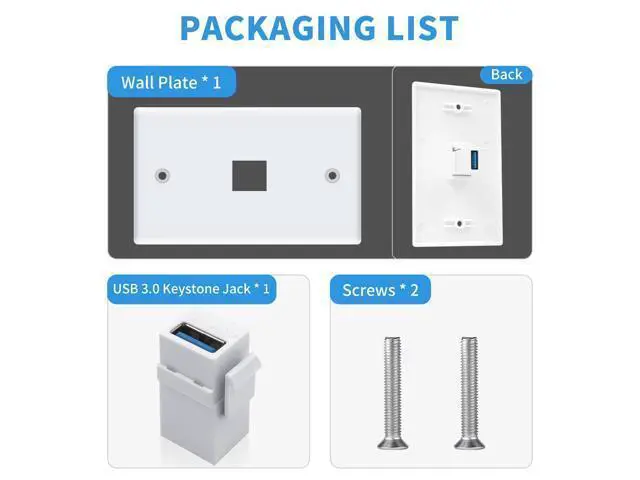 Alt view image 2 of 7 - Vszerda USB 3.0 Wall Plate, 1Port USB 3.0 Keystone Jack Outlet Wall Plate for Mount Socket Face Panel Cover, Type A Female to Female Keystone Panel Cover for Charging & Data Transfer, White