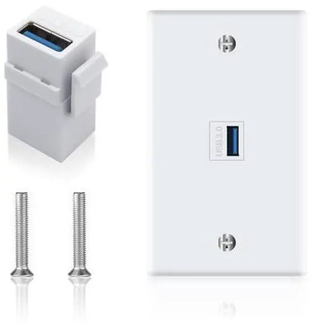 Main image of Vszerda USB 3.0 Wall Plate, 1Port USB 3.0 Keystone Jack Outlet Wall Plate for Mount Socket Face Panel Cover, Type A Female to Female Keystone Panel Cover for Charging & Data Transfer, White