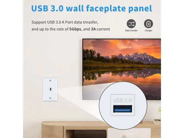 Alt view image 7 of 7 - Vszerda USB 3.0 Wall Plate, 1Port USB 3.0 Keystone Jack Outlet Wall Plate for Mount Socket Face Panel Cover, Type A Female to Female Keystone Panel Cover for Charging & Data Transfer, White