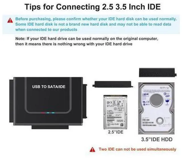 Alt view image 7 of 7 - Vszerda USB to SATA Adapter, Hard Drive Reader IDE to USB Adapter Data Converter for 2.5 3.5 HDD SSD with 12/2A Power Adapter