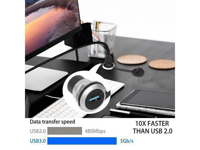 Alt view image 3 of 7 - Vszerda USB3.0 Panel Threaded Fixed Mount Coupler Adapter USB3.0 Female to Female Recessed Panel Mount Connector 5Gbps, Anti-loosening Gasket Dust-Proof Cover, for Dashboard or Device Panel