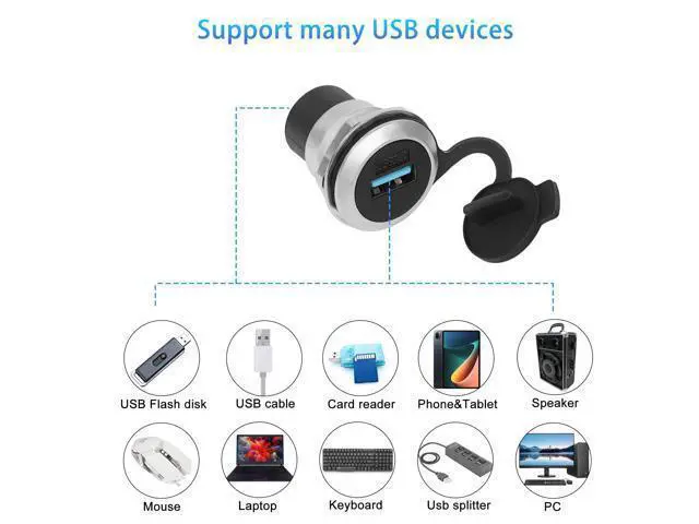 Alt view image 7 of 7 - Vszerda USB3.0 Panel Threaded Fixed Mount Coupler Adapter USB3.0 Female to Female Recessed Panel Mount Connector 5Gbps, Anti-loosening Gasket Dust-Proof Cover, for Dashboard or Device Panel