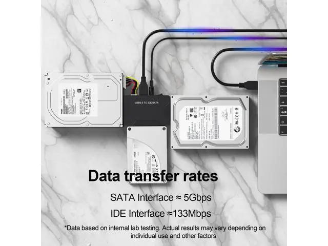 Alt view image 4 of 7 - Hard Drive Reader USB 3.0 & Type C to SATA IDE Adapter, Internal Data Transfer Recovery Converter Kit with 12V/2A Power for 2.5"/3.5" SATA/IDE HDD SSD Hard Disk Internal Blu-ray Drive, up to 20TB