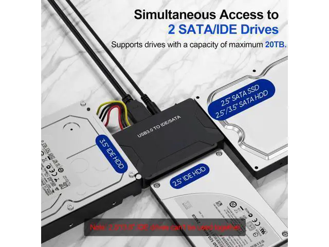 Alt view image 3 of 7 - Hard Drive Reader USB 3.0 & Type C to SATA IDE Adapter, Internal Data Transfer Recovery Converter Kit with 12V/2A Power for 2.5"/3.5" SATA/IDE HDD SSD Hard Disk Internal Blu-ray Drive, up to 20TB