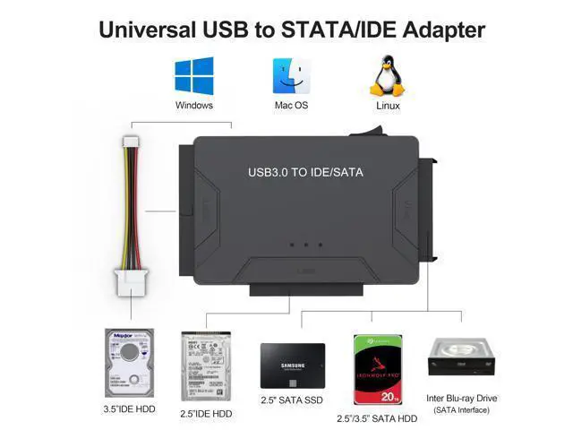Alt view image 5 of 7 - Hard Drive Reader USB 3.0 & Type C to SATA IDE Adapter, Internal Data Transfer Recovery Converter Kit with 12V/2A Power for 2.5"/3.5" SATA/IDE HDD SSD Hard Disk Internal Blu-ray Drive, up to 20TB