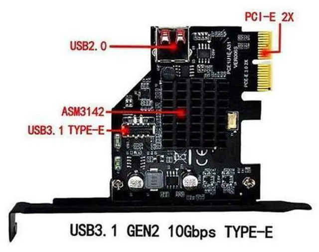 Alt view image 2 of 7 - Vszerda 10Gbps USB 3.1 Type-E IDC Front Panel Socket & USB 2.0 to PCI-E Express Card Adapter ASM3142 Chipset for Desktop Motherboard