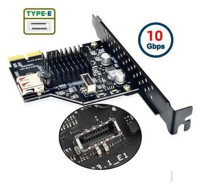 Alt view image 3 of 7 - Vszerda 10Gbps USB 3.1 Type-E IDC Front Panel Socket & USB 2.0 to PCI-E Express Card Adapter ASM3142 Chipset for Desktop Motherboard