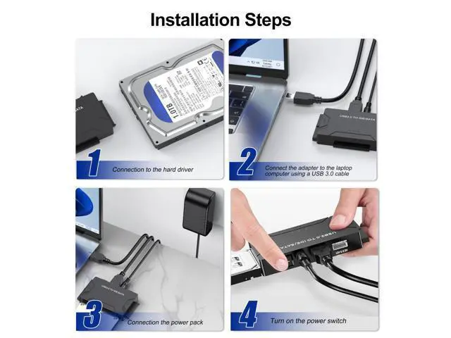 Alt view image 6 of 7 - Hard Drive Reader USB 3.0 & Type C to SATA IDE Adapter, Internal Data Transfer Recovery Converter Kit with 12V/2A Power for 2.5"/3.5" SATA/IDE HDD SSD Hard Disk Internal Blu-ray Drive, up to 20TB