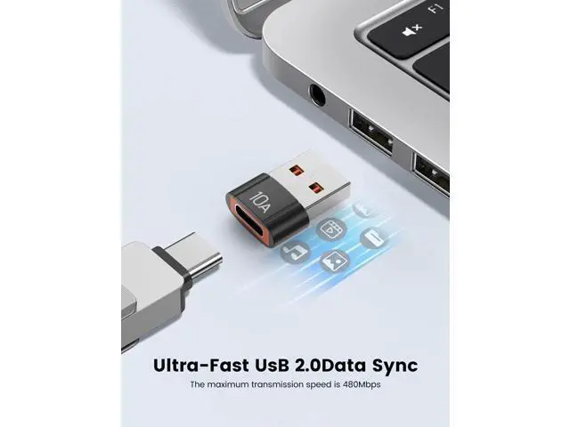 Alt view image 3 of 6 - Vszerda 20Pack 200W USB C to USB Adapter, with Fast Charging & 480MB Data Transfer, USB C Converter for Apple Watch Ultra iWatch Series 8 7,iPhone 16 15 Plus Pro Max,Black