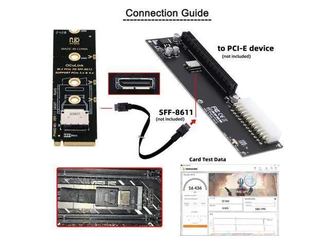 Alt view image 4 of 7 - Vszerda PCI-E4.0 2280mm M.2 M-Key to Oculink SFF-8612 SFF-8611 Converter Vertical Host Adapter for NVME U.2 SSD eGPU
