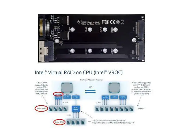 Alt view image 3 of 7 - Vszerda PCIE Express 3.0 4.0 Slimline SFF-8654 8X to Dual NGFF NVME M.2 AHCI Raid Card VROC Raid0 Hyper Adapter