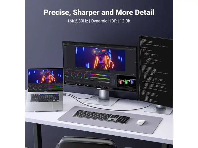 Alt view image 4 of 7 - UGREEN USB C to DisplayPort 2.1 Cable 16K@30Hz 8K@120Hz 40Gbps Thunderbolt 4/3 to DisplayPort Cord Alu Braided Compatible iPhone 17/16 Pro Max, Galaxy S25, MacBook Pro/Air, iPad, Mac mini, XPS, 6.6FT