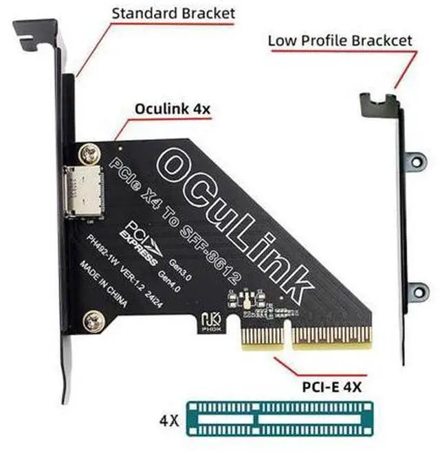 Alt view image 3 of 7 - Vszerda PCI-Express 4.0 4X to Oculink 4X SFF-8612 SFF-8611 Host Card for U.2 SSD eGPU External Graphics Card Dock PCIE
