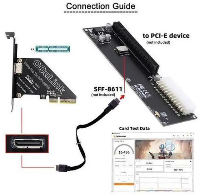 Alt view image 7 of 7 - Vszerda PCI-Express 4.0 4X to Oculink 4X SFF-8612 SFF-8611 Host Card for U.2 SSD eGPU External Graphics Card Dock PCIE